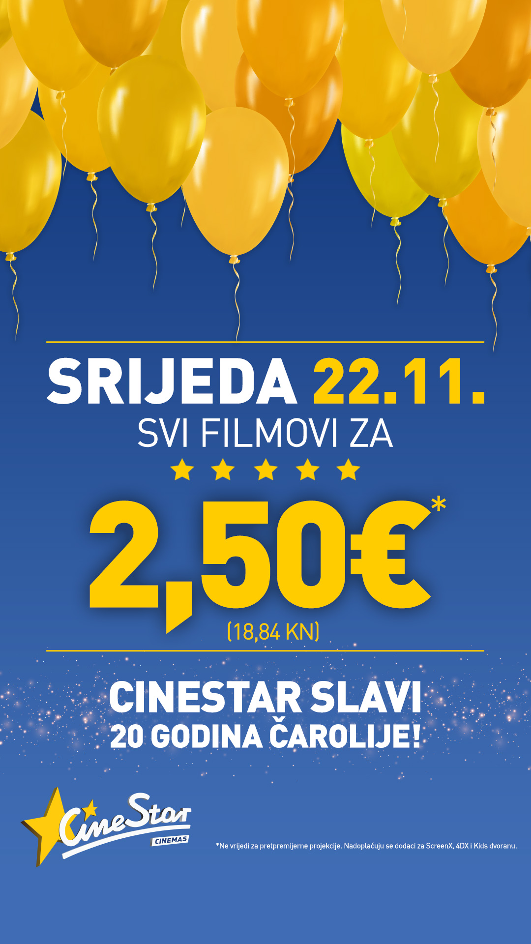 CineStar slavi 20. rođendan – u srijedu 22. studenog 2023. ulaznice za sve filmove samo 2,50 €